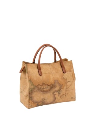 Alviero Martini Prima Classe - Borsa a tre tasche in pelle naturale e tessuto goffratoGeo Classic 2