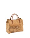 Alviero Martini Prima Classe - Borsa a tre tasche in pelle naturale e tessuto goffratoGeo Classic