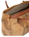 Alviero Martini Prima Classe - Borsa a tre tasche in pelle naturale e tessuto goffratoGeo Classic