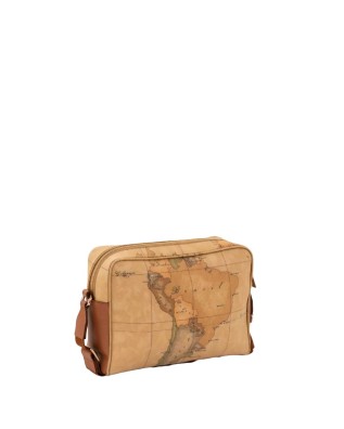Alviero Martini Prima Classe - Borsa a tracolla media in pelle naturale e tessuto goffrato Geo Classic 2