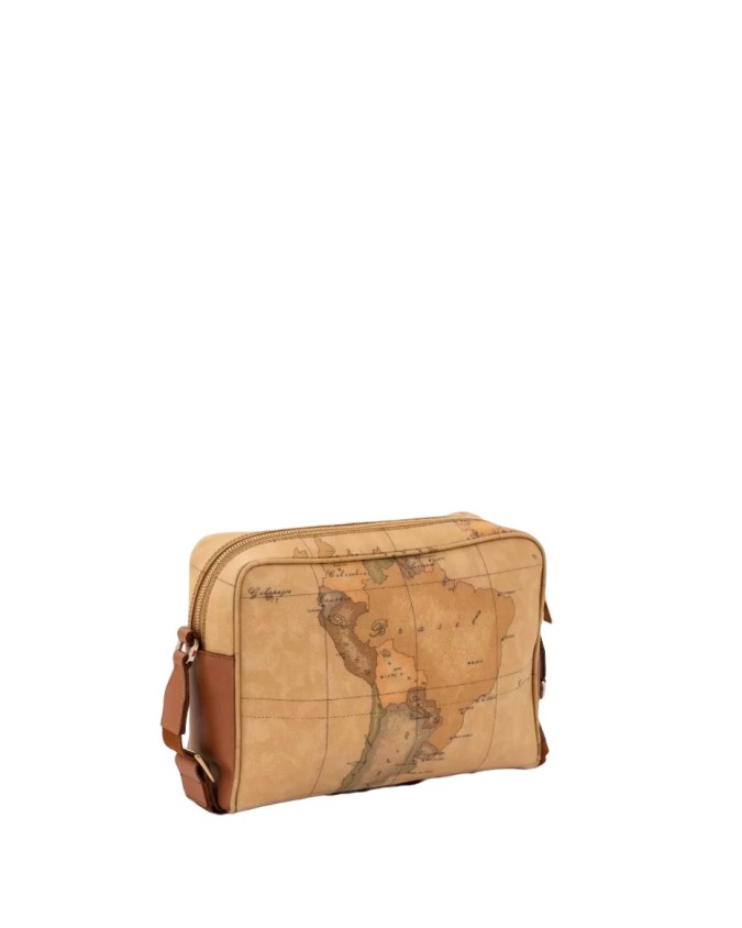Alviero Martini Prima Classe - Borsa a tracolla media in pelle naturale e tessuto goffrato Geo Classic