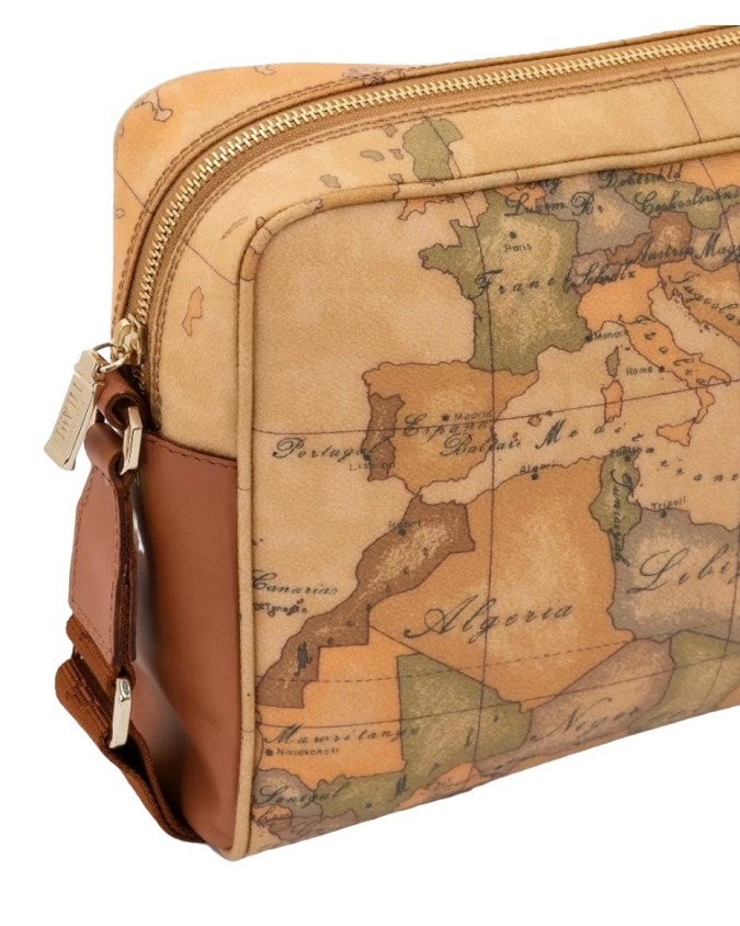 Alviero Martini Prima Classe - Borsa a tracolla media in pelle naturale e tessuto goffrato Geo Classic