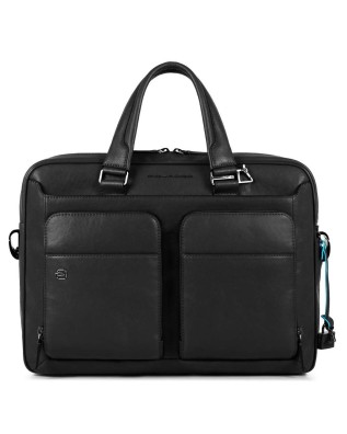 Piquadro - Cartellina sottile in pelle porta pc 14'' a due manici Black Square