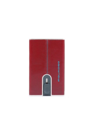 Piquadro - Portacarte di credito in metallo e pelle con ferma soldi Blue Square