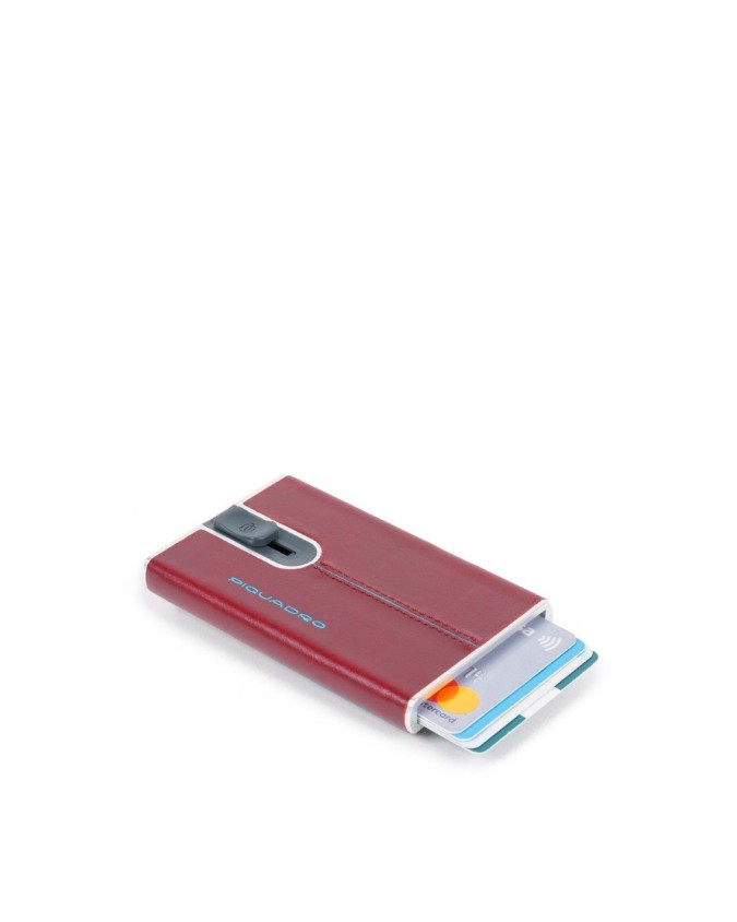 Piquadro - Portacarte di credito in metallo e pelle con ferma soldi Blue Square