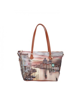 Ynot - Borsa Shopping Small in Ecopelle Stampa Città Yesbag