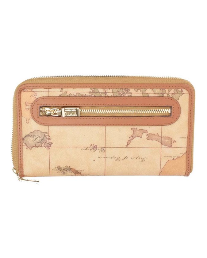 Alviero Martini Prima Classe - Portafoglio donna zip around in pelle naturale e tessuto goffrato Geo Classic