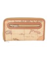 Alviero Martini Prima Classe - Portafoglio donna zip around in pelle naturale e tessuto goffrato Geo Classic