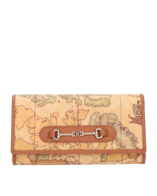 Alviero Martini Prima Classe - Portafoglio donna in pelle naturale e tessuto goffrato con patta Geo Classic