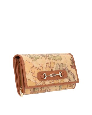 Alviero Martini Prima Classe - Portafoglio donna in pelle naturale e tessuto goffrato con patta Geo Classic 2