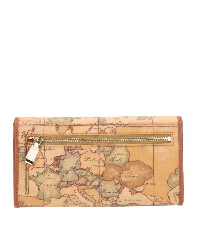 Alviero Martini Prima Classe - Portafoglio donna in pelle naturale e tessuto goffrato con patta Geo Classic