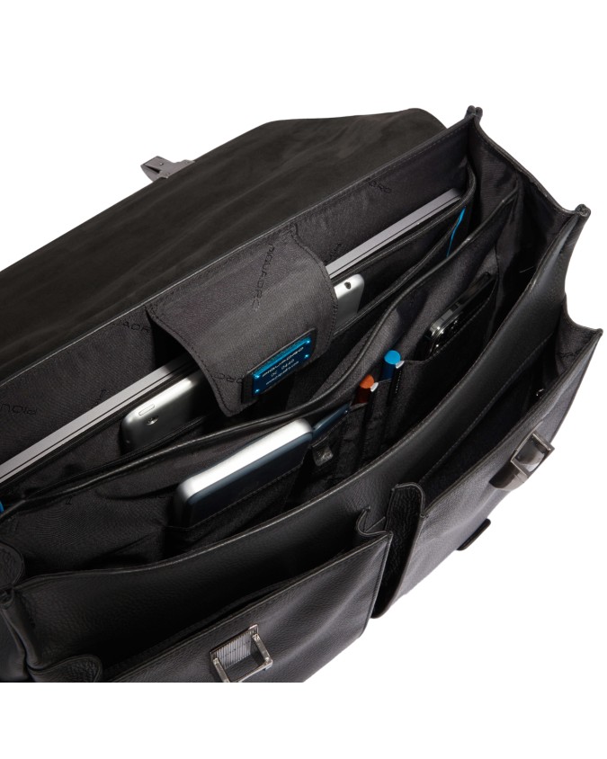 Piquadro - Cartella in pelle porta pc 15.6'' con manico singolo e tasche esterne Modus