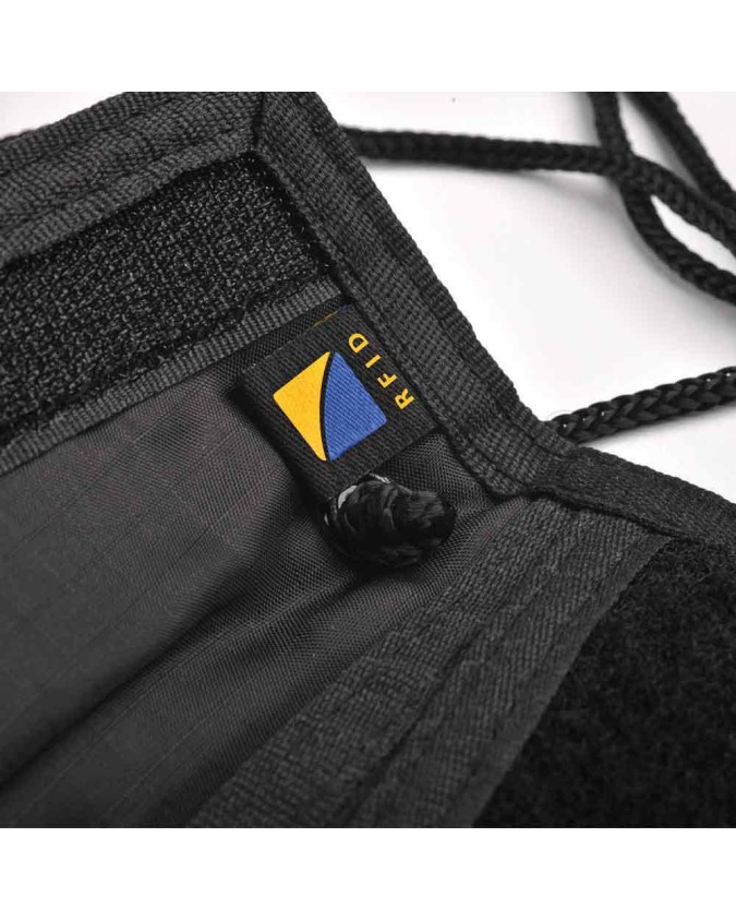Travel Blue - Portafoglio da collo sottile in poliestere con blocco RFID