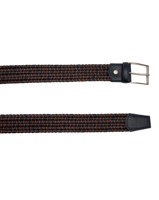 Made In Italy - Cintura uomo in pelle intrecciata bicolore blu/cuoio