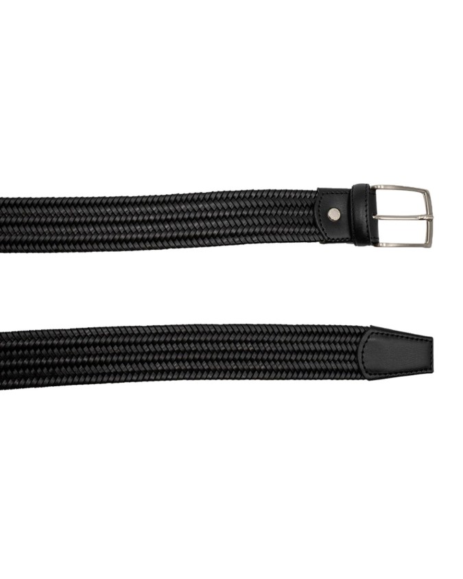 Made In Italy - Cintura uomo in pelle intrecciata elasticizzata Nero