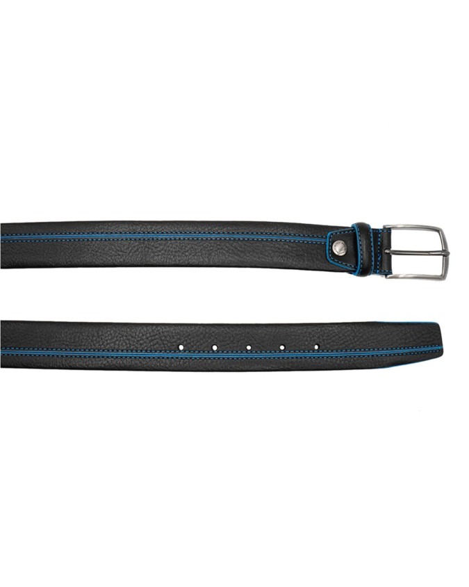 Made in Italy - Cintura uomo in pelle con cucitura a contrasto Nero