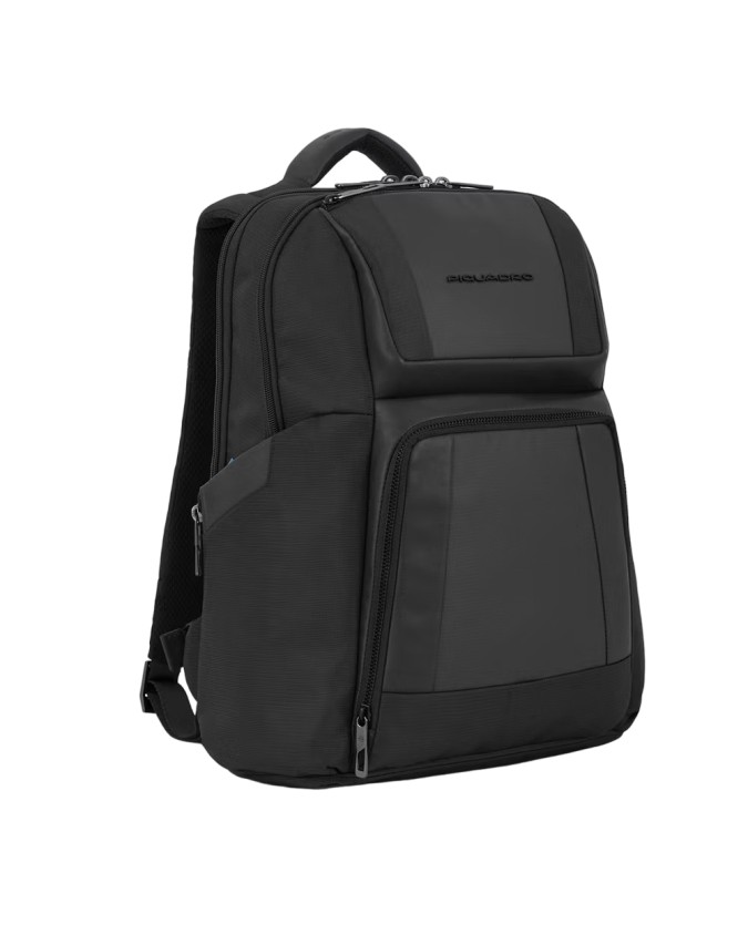 Piquadro - Zaino uomo in pelle e tessuto riciclato porta pc