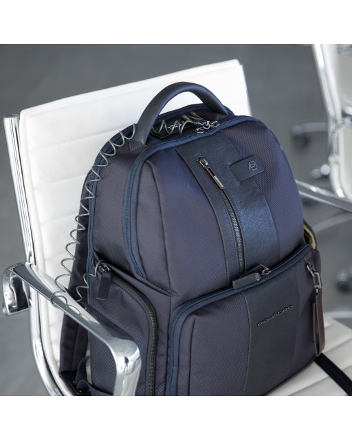 PIQUADRO - Zaino iconico all-tech in pelle e tessuto - Blu - CA4439BRBM/BLU  su