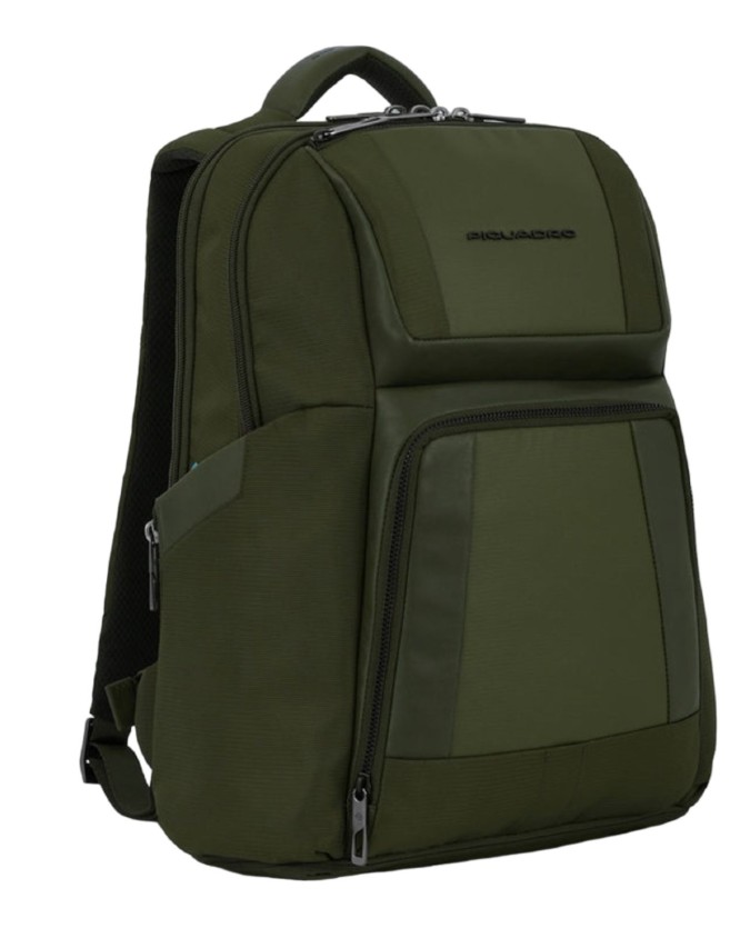 Piquadro - Zaino uomo in pelle e tessuto riciclato porta pc