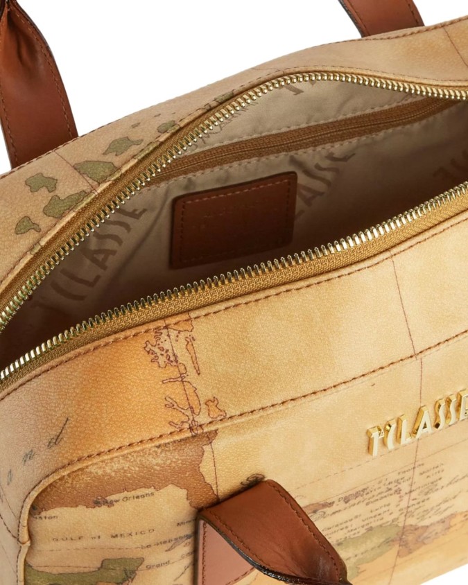 Alviero Martini Prima Classe - Bauletto piccolo con tracolla in tessuto stampa Geo Classic