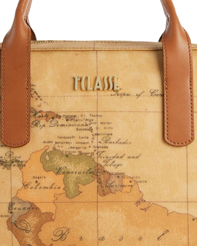 Alviero Martini Prima Classe - Bauletto piccolo con tracolla in tessuto stampa Geo Classic