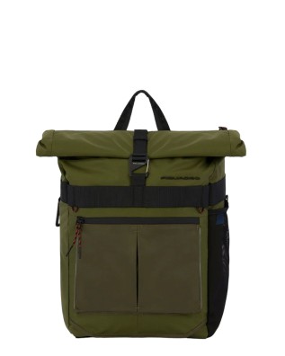 Piquadro - Zaino roll-top in tessuto riciclato da bici porta pc 15,6" con led Arne