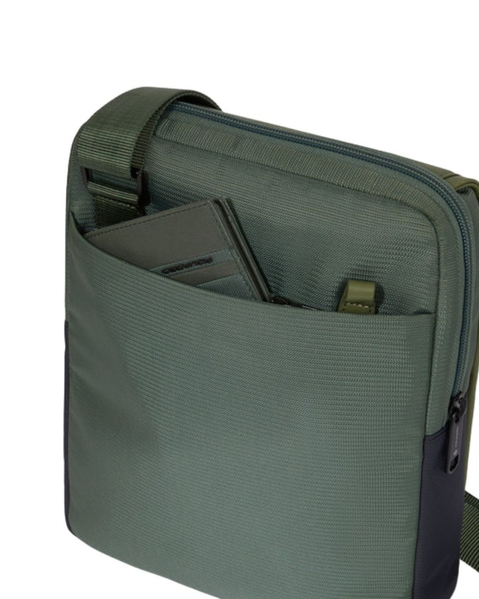 Piquadro - Borsello uomo in pelle e tessuto riciclato porta