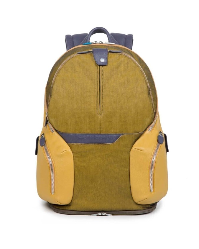 PIQUADRO - Zaino medio organizzato in pelle e tessuto - Giallo -  CA2943OS35/G