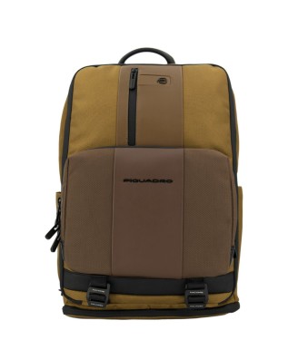  Piquadro - Zaino fast-check in pelle e tessuto porta pc 15,6"